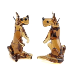 Lot (2) Czech lampwork amber topaz glass Great Dane dog earring beads