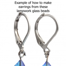 Lot (10) Czech lampwork blue leaf earring pendant glass beads