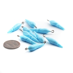 Lot (10) Czech lampwork blue teardrop twist shell earring pendant glass beads