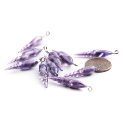 Lot (10) Czech lampwork purple satin bicolor teardrop twist shell earring pendant glass beads