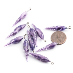 Lot (10) Czech lampwork purple satin bicolor teardrop twist shell earring pendant glass beads