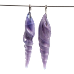 Lot (10) Czech lampwork purple satin bicolor teardrop twist shell earring pendant glass beads