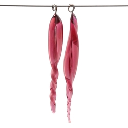 Lot of (10) Czech lampwork cranberry pink twist earring pendant glass beads