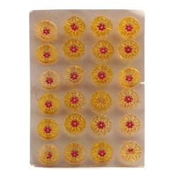 Card vintage Czech golden glass buttons red hand painted flower 18mm (24)