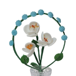 Vintage Czech lampwork glass miniature white flowers blue bead arch plant pot ornament