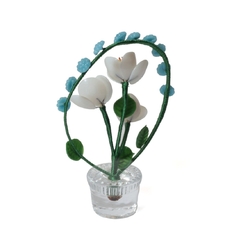 Vintage Czech lampwork glass miniature white flowers blue bead arch plant pot ornament