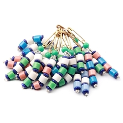 Lot (10) Vintage Czech sintered barrel rondelle seed glass bead pin brooches