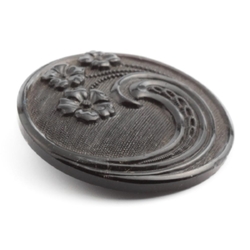Antique Victorian Czech black flower glass button 27mm