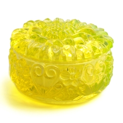 Vintage Czech Schlevogt Ingrid style "sunflower" uranium glass vanity powder trinket box dose