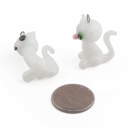 Lot (2) Czech lampwork white glass cat earring beads