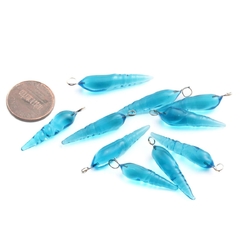 Lot (10) Czech lampwork transparent blue teardrop twist earring pendant glass beads
