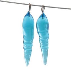 Lot (10) Czech lampwork transparent blue teardrop twist earring pendant glass beads