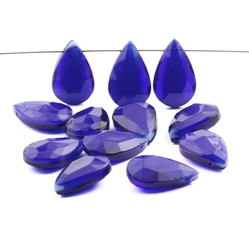 Lot (12) Vintage Czech teardrop faceted blue bicolor glass Chandelier prisms necklace pendants drops 25mm