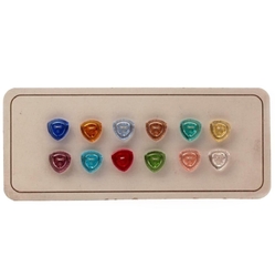 Sample card (12) vintage Art Deco Czech transparent triangle glass buttons