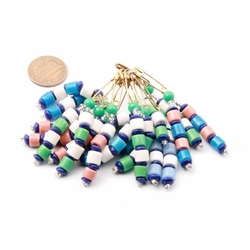 Lot (10) Vintage Czech sintered barrel rondelle seed glass bead pin brooches