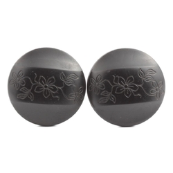 Lot (2) Antique Victorian Czech etched flower black glass buttons 27mm