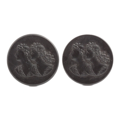 Lot (2) Rare antique Victorian Czech black cameo picture glass buttons 27mm