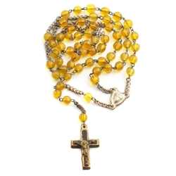 Vintage 5 decade religious rosary crucifix amber topaz Czech glass beads