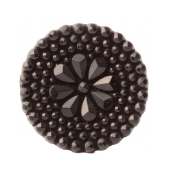 Antique Victorian Czech marcasite style flower black glass button 27mm