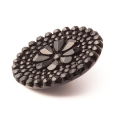 Antique Victorian Czech marcasite style flower black glass button 27mm