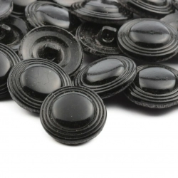 Lot (24) Czech vintage concentric ribbed gloss black glass buttons 18mm