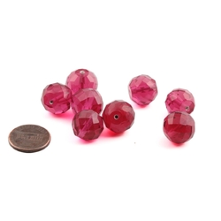 Lot (8) Austrian D.S antique cranberry pink round faceted glass beads 13/14mm