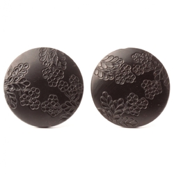 Lot (2) Antique Victorian Czech etched flower black glass buttons 27mm