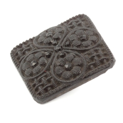 Antique Victorian Czech black glass button fabric effect 4 leaf clover floral square 18mm