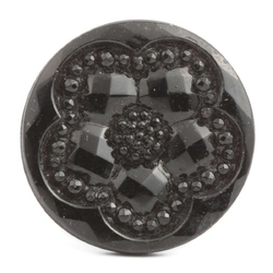 Antique Victorian Czech marcasite effect flower black glass button 23mm