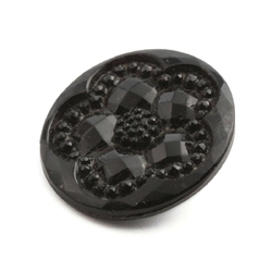 Antique Victorian Czech marcasite effect flower black glass button 23mm