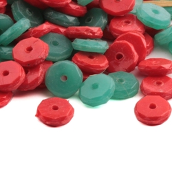 Lot (113) Czech antique red and chrysoprase green rondelle faceted glass beads 7mm
