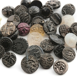 Lot (41) Antique vintage Czech glass buttons; dimi small black frost clear