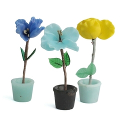 Lot (3) Vintage Czech miniature lampwork glass flower in plant pot ornaments