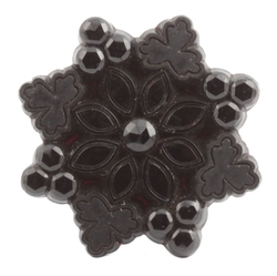 Antique 1880's Czech imitation marcasite etched black floral star glass button 28mm
