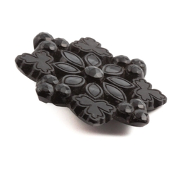 Antique 1880's Czech imitation marcasite etched black floral star glass button 28mm