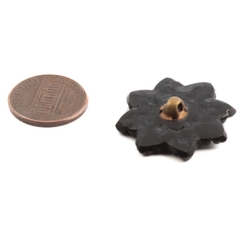 Antique 1880's Czech imitation marcasite etched black floral star glass button 28mm