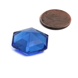 Large Czech antique hand cut sapphire blue hexagon glass rhinestone 21mm