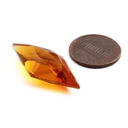 Large Czech antique hand cut amber topaz lozenge rhombus glass rhinestone 33x16mm