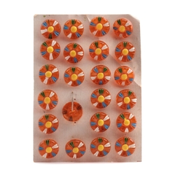 Card vintage Czech orange daisy flower glass buttons 18mm