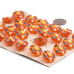Card vintage Czech orange daisy flower glass buttons 18mm