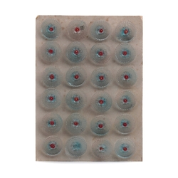 Card vintage Czech 1930's red flower aqua blue glass buttons 18mm hand painted