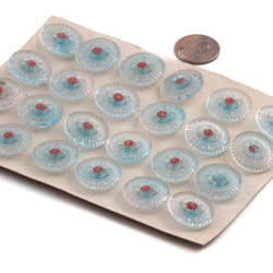 Card vintage Czech 1930's red flower aqua blue glass buttons 18mm hand painted