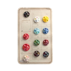 Sample card (12) Art Deco Czech vintage hand painted glass flower buttons