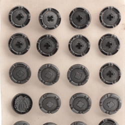 Card (24) antique Victorian Czech black glass buttons geometric fruit 4 leaf clover 16mm