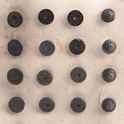 Card (24) antique Victorian Czech geometric floral and mouse dimi black glass buttons 10/12mm