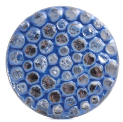 Vintage Czech abstract bumpy blue hand painted silver mirrored clear glass button 27mm
