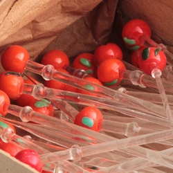 Lot (74 Pieces) Vintage Czech lampwork glass tomato red ball cocktail olive stick stirrers