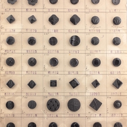 1935 sample card (60) Czech antique Art Deco geometric floral jet black glass buttons