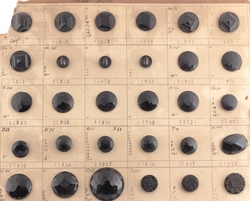 1920's sample card (60) Czech antique Art Deco jet black glass buttons