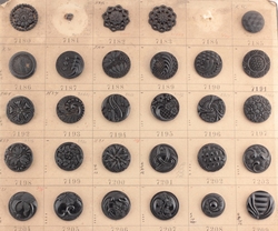 1900's sample card (58) Czech antique Victorian geometric floral jet black lacy glass buttons